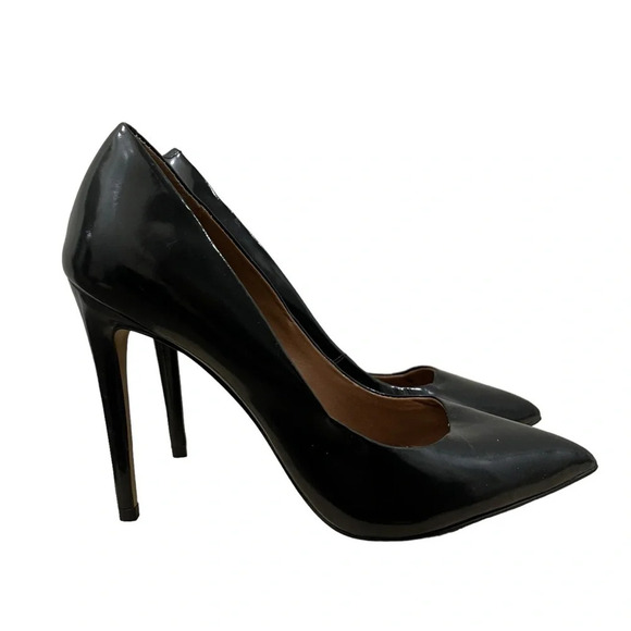 Steve Madden Black Proto Patent Leather Pointed Toe Stiletto Pump Heels 9 - Picture 1 of 5